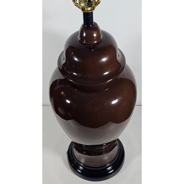 Vintage Large Chocolate Ginger Jar Lamp For Sale - Image 4 of 10