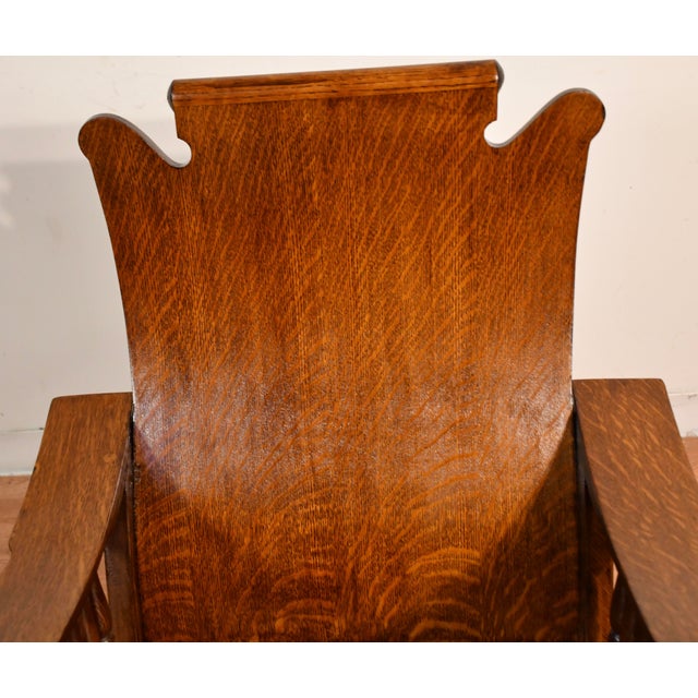 Arts & Crafts 1900s Antique Mission Arts & Crafts Tiger Oak Wood Rocking Chair For Sale - Image 3 of 10