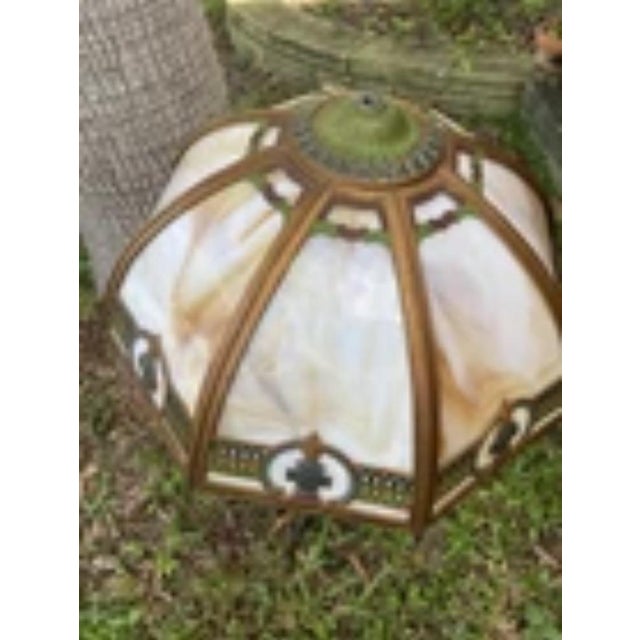 Antique Art Nouveau 8-Panel Slag Glass Lamp Shade . Antique 8-Panel Slag Glass Lamp Shade - Art Nouveau / Arts & Crafts Style. For Sale - Image 4 of 12