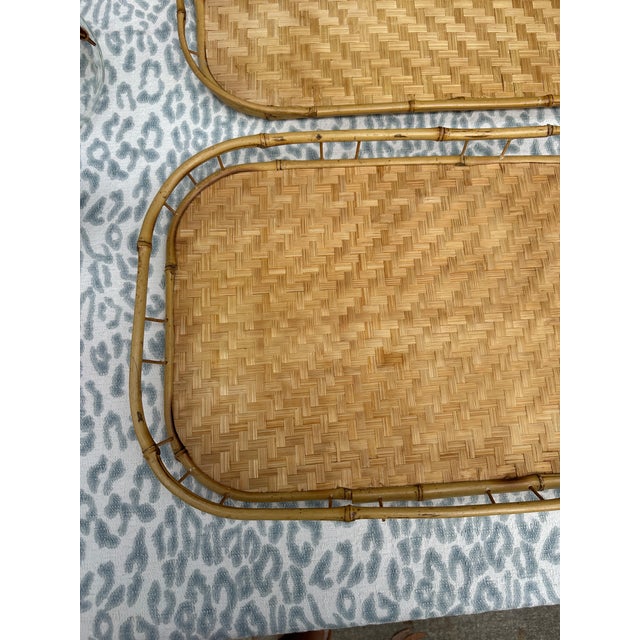 Boho Chic 1970s Collection of Wicker Bamboo Trays- Set of 5 For Sale - Image 3 of 9