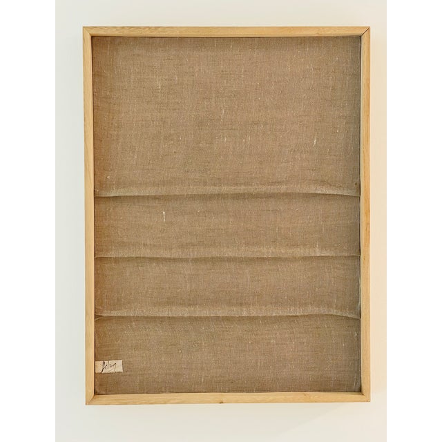 Elegant minimalist Belgian Jute natural textile fibers Three Verticals, signed and framed.