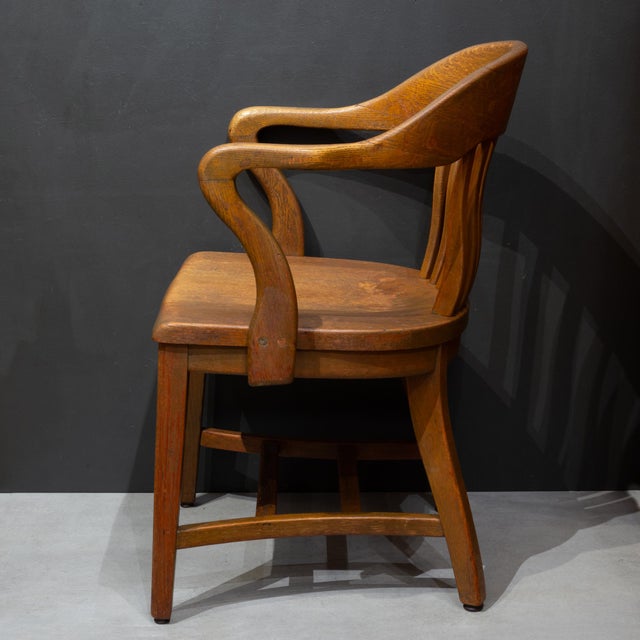 Brown Antique Solid Quarter-Sawn Oak Banker's Chairs c.1934 For Sale - Image 8 of 18