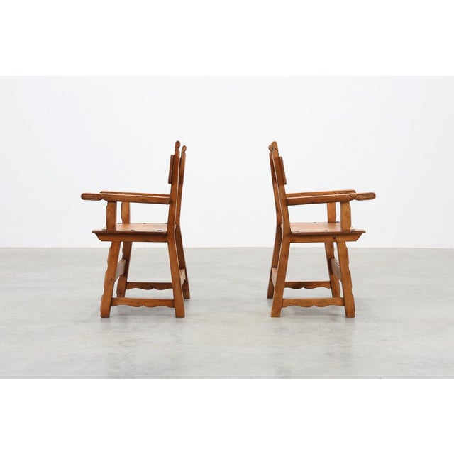 Rustic Carved Oak Side Chairs, Spain, 1900, Set of 2 For Sale - Image 5 of 13
