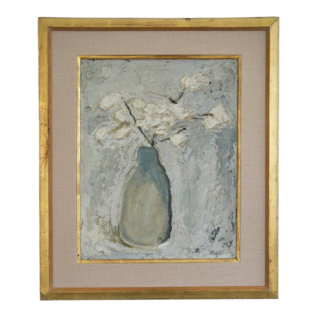 Mid 20th Century Textured Still Life With Vase and White Blooms by Roy Moyer For Sale