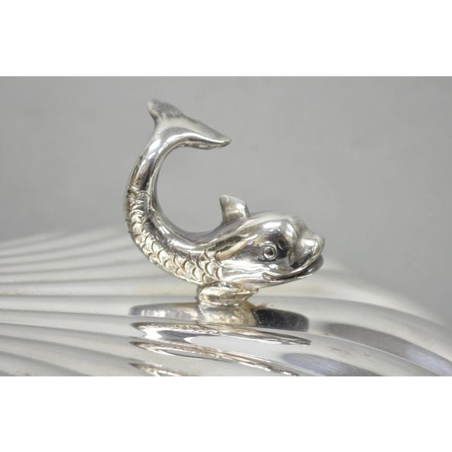 Traditional Vintage Eaton Silver Co Regency Silver Plated Clam Shell Warmer W Dolphin Handle For Sale - Image 3 of 18