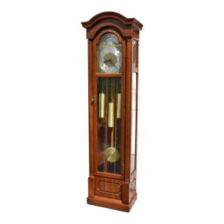Vintage Daneker Grandfather Clock Cherry Moon Phase Chime Beveled Glass For Sale