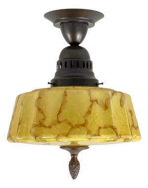 Art Deco Flush Mount in Marbled Opaline Glass & Burnished Metal, Germany, 1920s