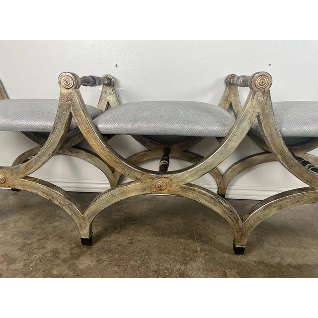 Silvered Carved Wood Curule-Form Bench, Europe, Early 20th Century For Sale In Los Angeles - Image 6 of 18