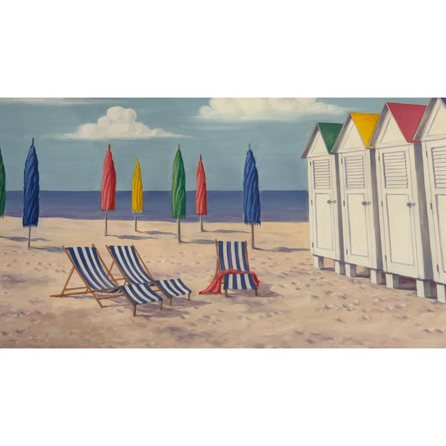 Coastal Vintage Signed Oil on Canvas Titled "Day at the Beach" For Sale - Image 3 of 9