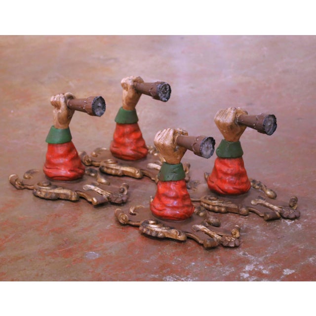 20th Century Italian Carved Polychrome Figural Arm Form Wall Sconces, Set of 4 For Sale - Image 9 of 10