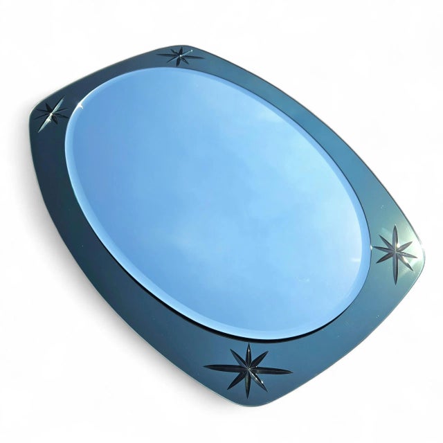 Rare 1950s Cristal Arte Italian Teal Starburst Mirror – Mid-Century Modern Atomic Age Glamour For Sale - Image 10 of 13