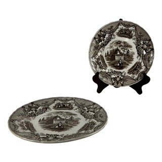 Antique 19th Century Dessert Plates in Bordeaux Earthenware from David Johnston, Set of 2 For Sale