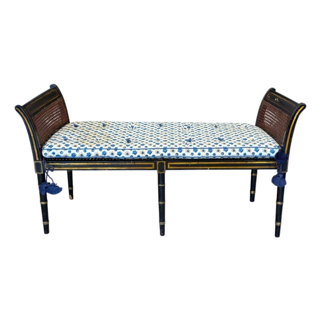 Early 19th Century Regency Black and Gold Painted Window Bench For Sale