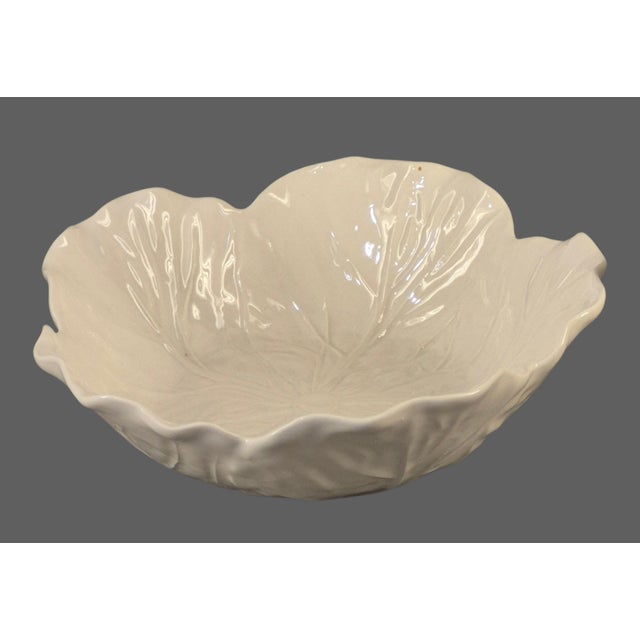 Ceramic Vintage Bordallo Pinneiro Portugal Cabage Leaf White Serving Bowl For Sale - Image 7 of 8
