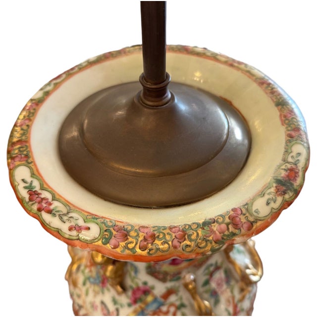 Late 19th Century Late 19th Century Chinese Canton Rose Medallion Lamps - a Pair For Sale - Image 5 of 14