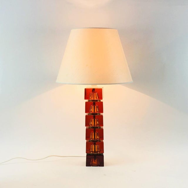 Large Mid-Century Scandinavian Art Glass & Brass Table Lamp by Carl Fagerlund for Orrefors, Sweden, 1960s For Sale - Image 6 of 12