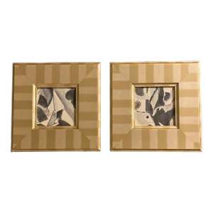 1970’s Original Small Abstract Watercolor Paintings -Gilt Striped Frames-A Pair