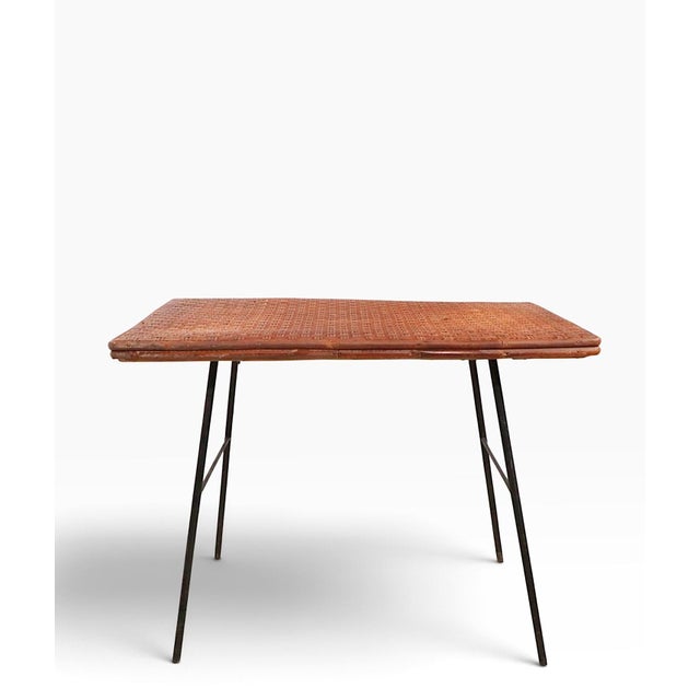 Mid Century Wicker Top Wrought Iron Base Side Table For Sale In New York - Image 6 of 10