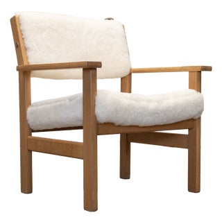 Oak Armchair with White Sheep Fur Upholstery by Hans J. Wegner, 1980s For Sale