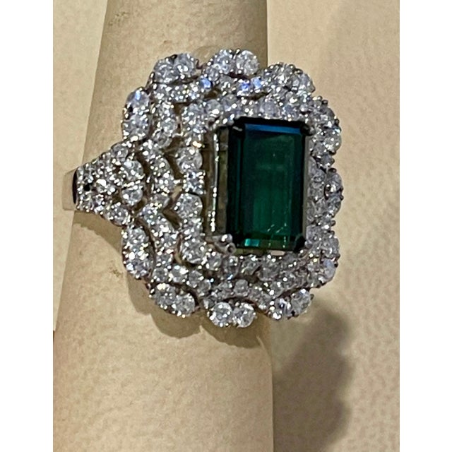 6.5 Carat Green Tourmaline & 4.2 Carat Diamond Cocktail Ring 18 Karat White Gold For Sale - Image 12 of 18