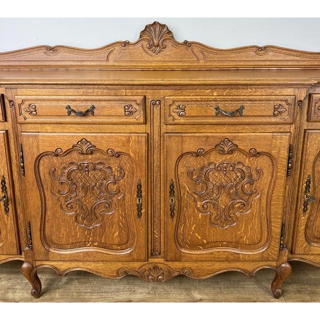 Vintage French Louis Style Oak 4-Door Sideboard For Sale - Image 9 of 18