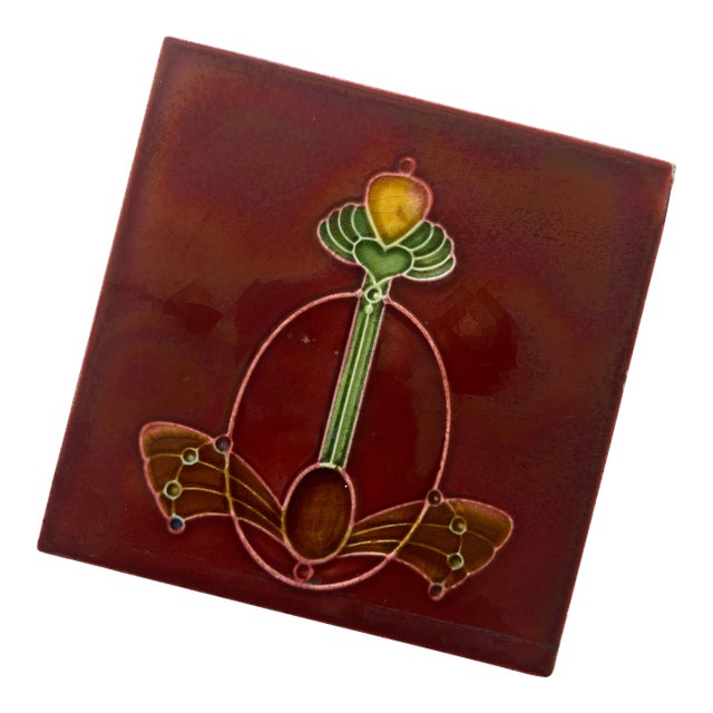 Art Nouveau Red Jewel Tile Moulded Majolica T & R Boote England, 1905 For Sale
