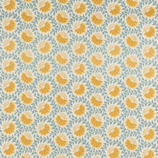 Sister Parish Verbena Fabric in Blue & Saffron For Sale