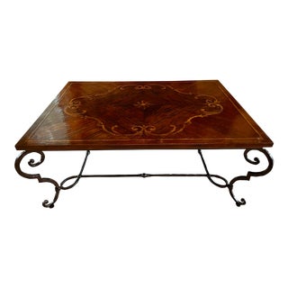 Artistica Hammered Iron Rustic Wood Center Coffee Table For Sale