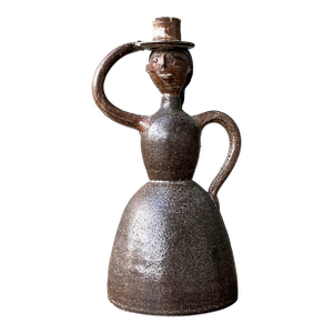 Vintage Glazed Terracotta Figure Candlestick