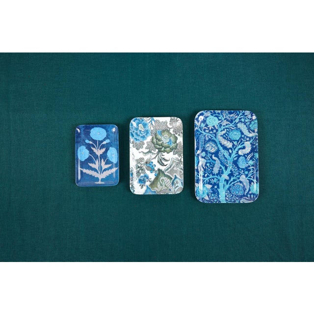 Illustration Kalamkari Blue Trays, Set of 3 For Sale - Image 3 of 5
