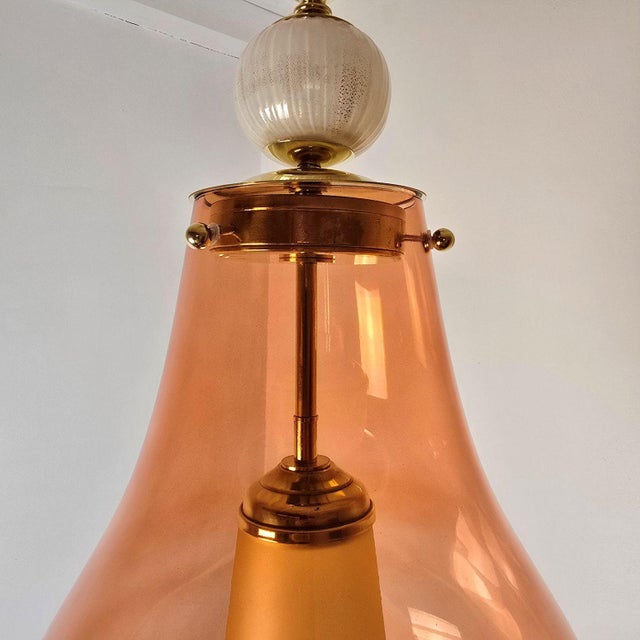 1990s Pink and Amber Murano Glass Pendant Lights - Pair For Sale - Image 10 of 13