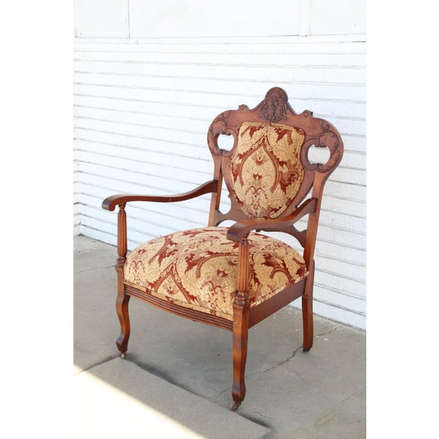 Late 19th Century Late 19th Century Antique Armchair With Upholstery On Casters For Sale - Image 5 of 6