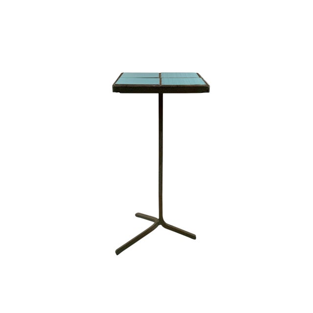 Blue Modern Azure Iron and Tiles Side Table, France, 1960s For Sale - Image 8 of 9