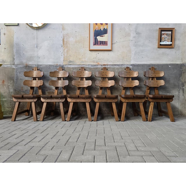 Wood Brutalist Oak Rembrandt Chairs, 1970s, Set of 6 For Sale - Image 7 of 18