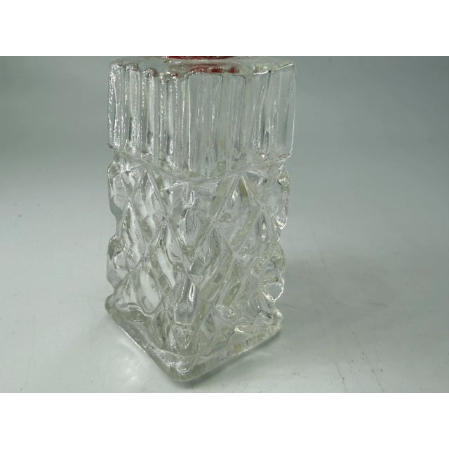 Mid-Century Modern 1950s Salt & Pepper Shakers Diamond Patterned Glass Red Top MCM Japan For Sale - Image 3 of 5