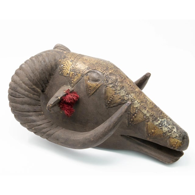 Late 20th Century Wood and Metal Plate Marka Ram Mask For Sale - Image 5 of 11