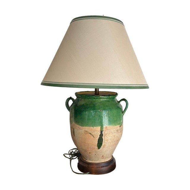 19th Century French Provincial Green Glazed Confit Jar, Converted to a Lamp For Sale - Image 4 of 9