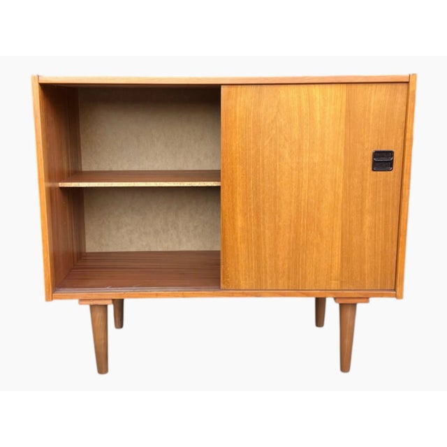 Brown Vintage Danish Modern Teak Bar Cabinet With Sliding Doors For Sale - Image 8 of 14