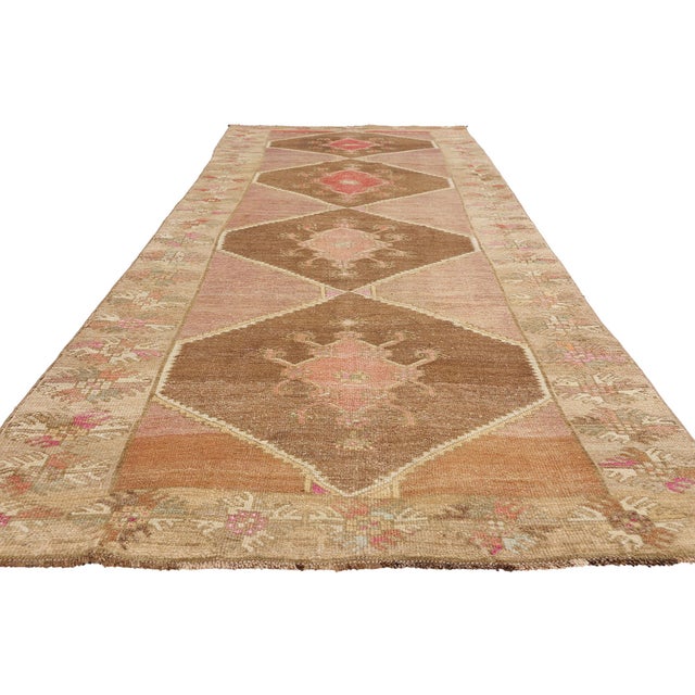 Tribal Vintage Turkish Oushak Rug, 04'02 X 12'08 For Sale - Image 3 of 11