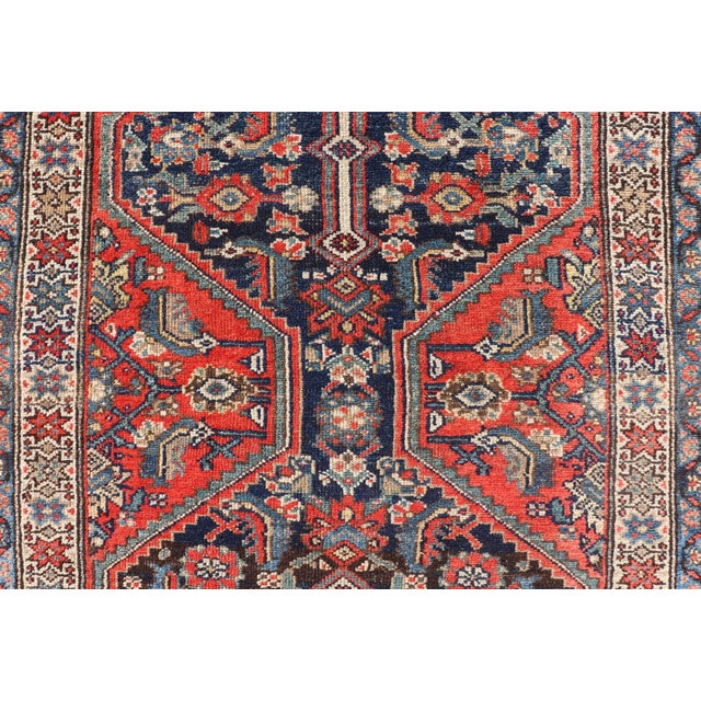 1920s Antique Malayer Persian Long Runner With Geometric Herati Pattern and Tri-Medallion Design For Sale - Image 5 of 12