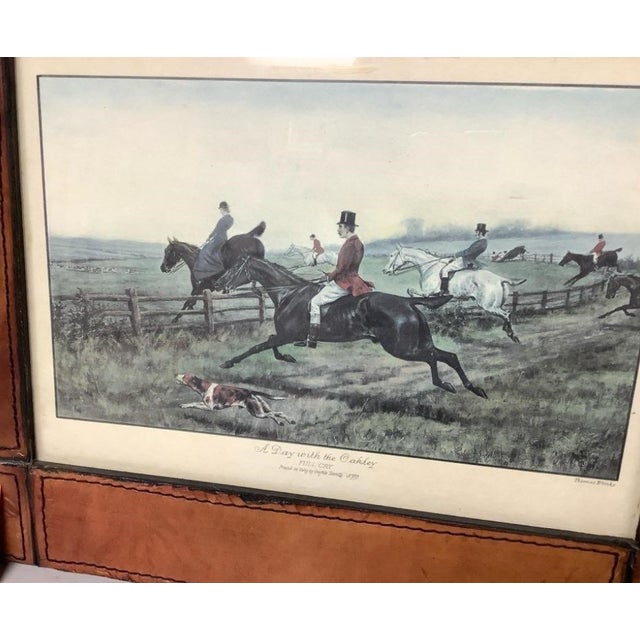 Late 20th Century Pair of Thomas Blinks Fox Hunting Prints in Leather-Wrapped Frames From Hollywood Prop House For Sale In Los Angeles - Image 6 of 6