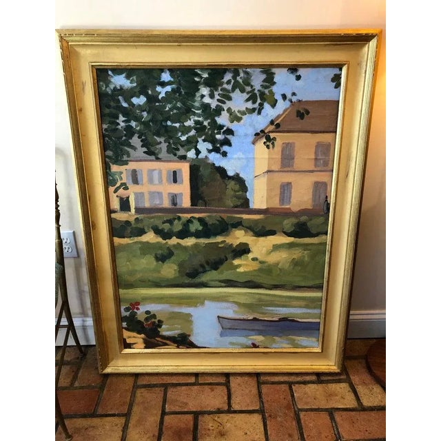Homage to Monet's House at Giverny. Large oil on canvas of Monet’s Giverny House. Unsigned. This work boasts a large...