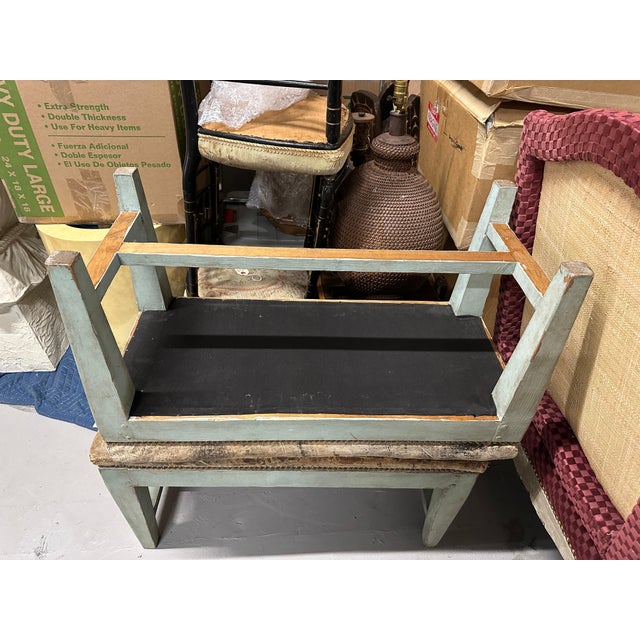 Wood Antique Distressed Leather Painted Benches For Sale - Image 7 of 16