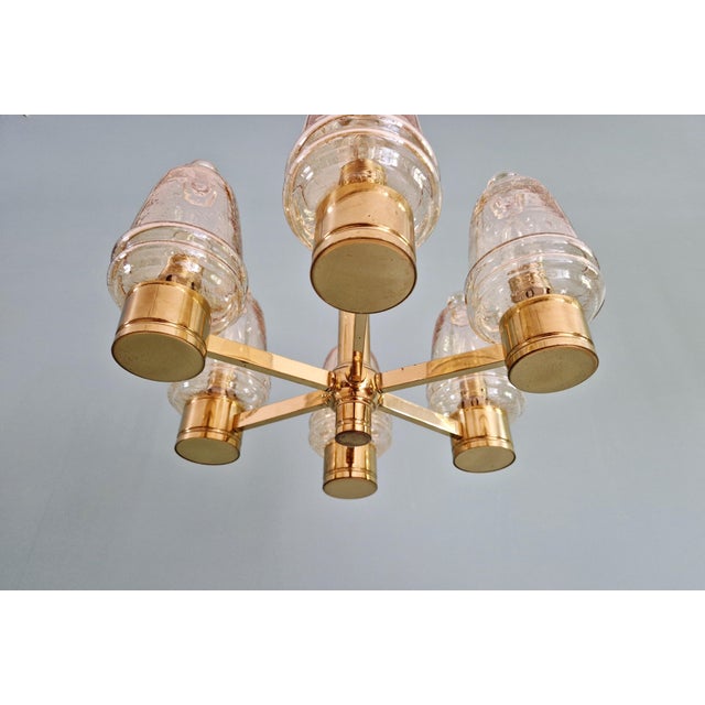 Brass Chandelier with Amber Bubble Glass Globes, 1970s For Sale - Image 9 of 18
