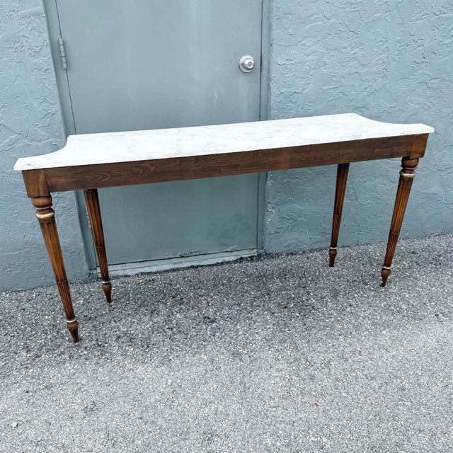 Wood Vintage Marble Top French Provincial Console Table For Sale - Image 7 of 8