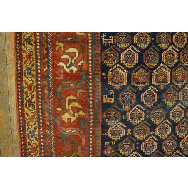 Textile 1930s Blue Navy Paisley Tribal Antique W. Persian Kurdish Rug 3'10" X 12'2" Handknotted Wool Carpet For Sale - Image 7 of 16