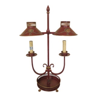 1990s Regency Style Red Toleware Decorative Desk or Table Lamp For Sale