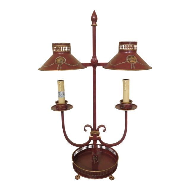 Regency Style Red Toleware Decorative Desk or Table Lamp For Sale