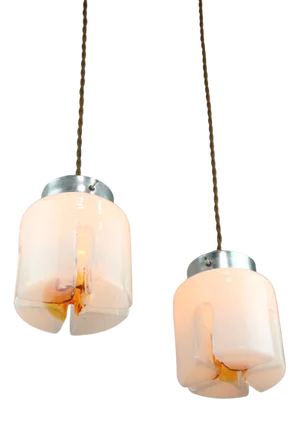 Mid-Century Italian Chrome and Glass Pendant Lamps, Set of 2