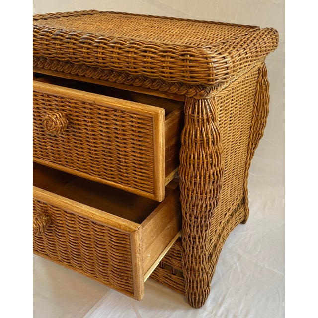 Hollywood Regency Pair of Wicker/Rattan Chest of Drawers, Hollywood Regency Style Nightstands For Sale - Image 3 of 10